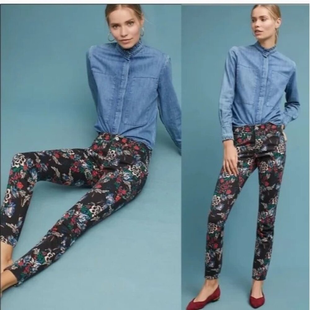 Anthropologie Pilcro and the Letterpress Mid Rise Floral Skinny Jeans‎ Sz 26
